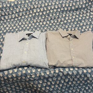 Bloomingdale's Gingham Dress Shirts - Blue and Tan
